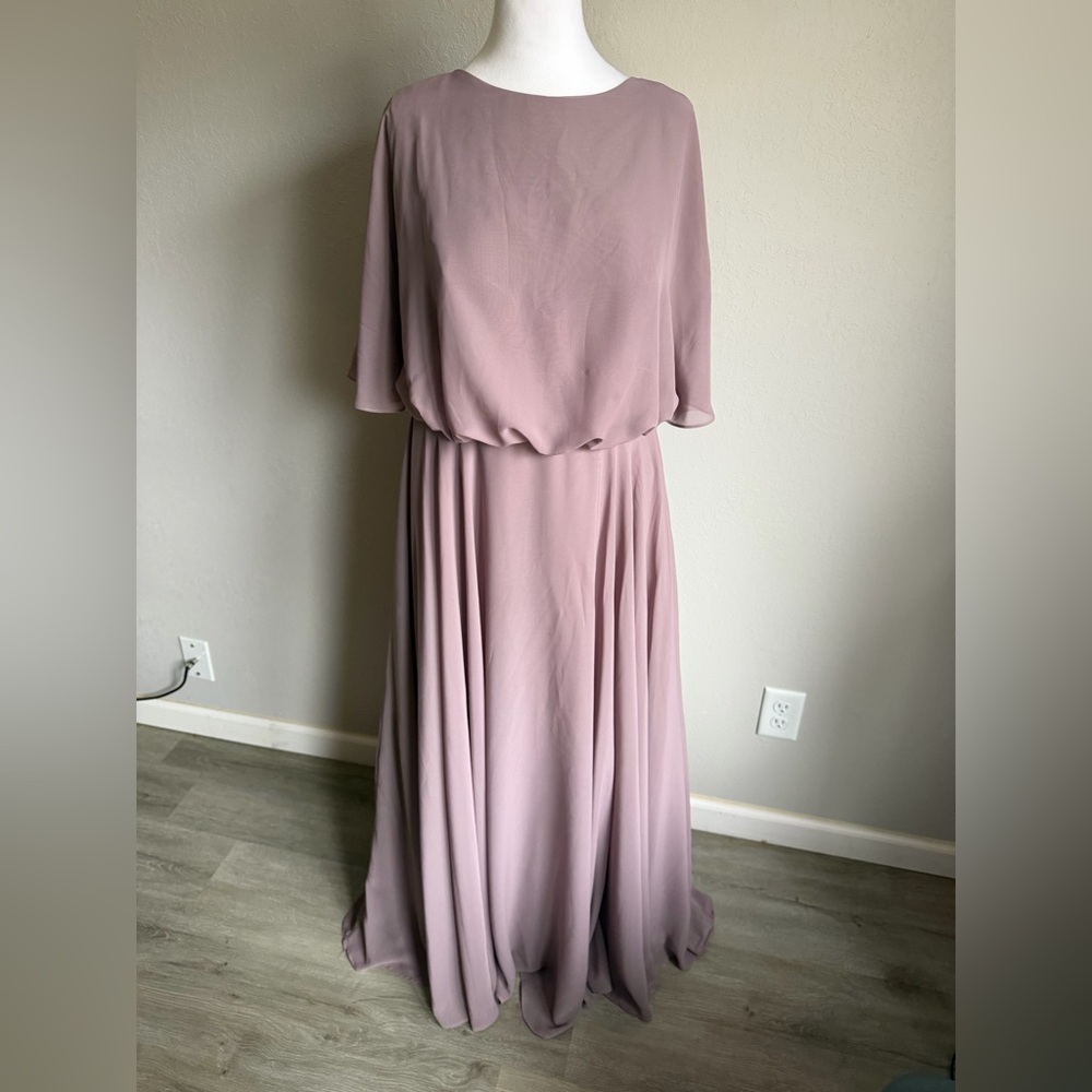 Duntery Addison Dusk Lilac Long Flutter Sleeve Chiffon Tie Back Gown Women 14/16